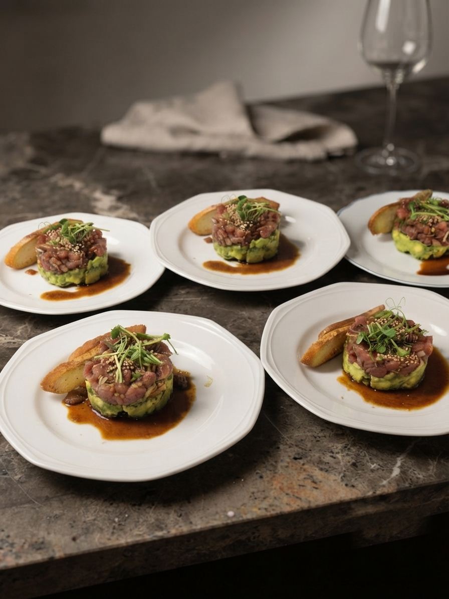 Plated beef medallions ready for service