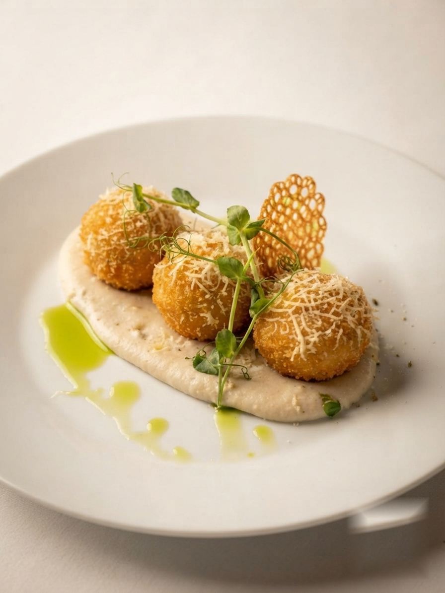 Sesame croquettes on hummus